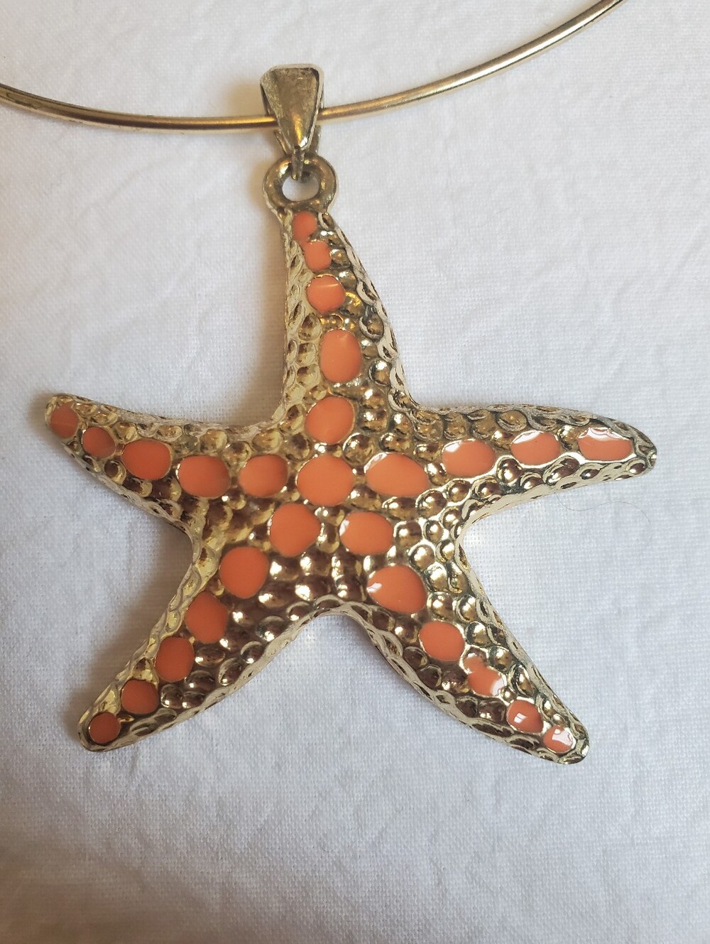 Gold-tone Starfish Pendant Choker Necklace with Gold-tone & Coral Enamel Accents - Picture 2 of 5